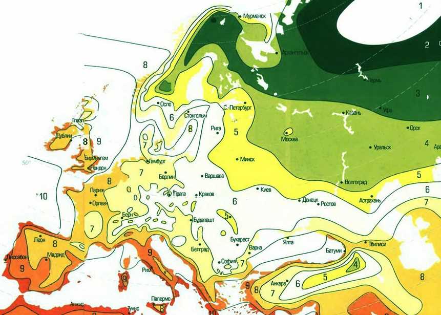 карта климатических зон для ландшафтного дизафна